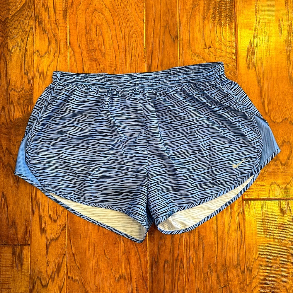 Nike Tempo Dri-Fit Women's Running Shorts Blue Stripe Lined Size Large